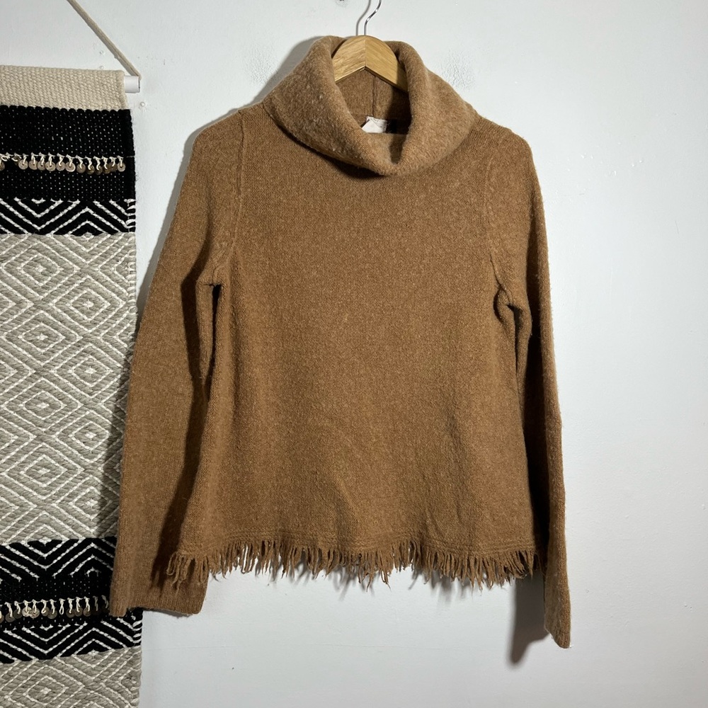 Anthropologie brown cowl neck sweater with fringe
